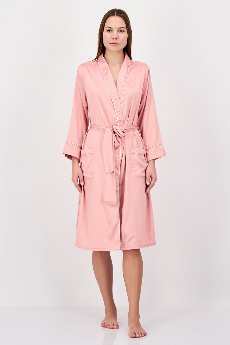 NINE WEST Women Solid Long Sleeve Night Robe, Bridal Rose - Image 1